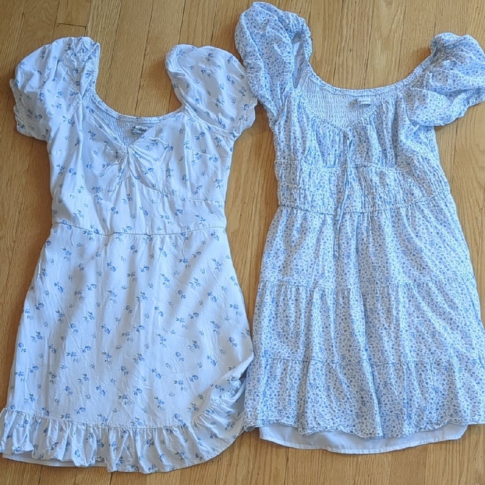 Hollister Blue Ruched Puff Sleeve Sundress